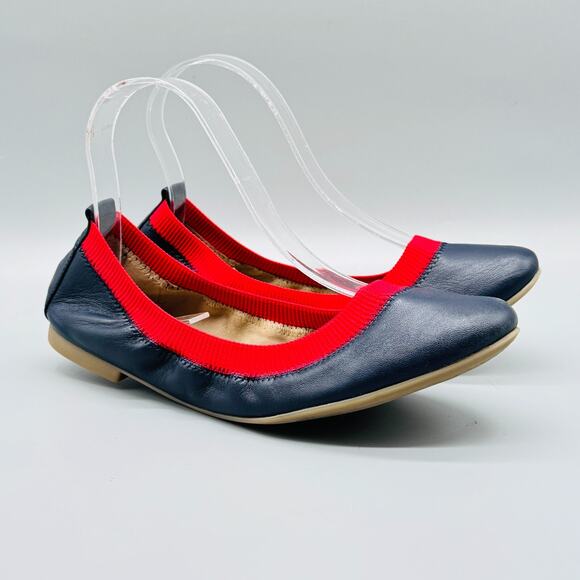 Boden Shoes Womens 38 US 7 Blue Red Leather Ballet Flats Elastic Slip On Casual - Picture 2 of 11